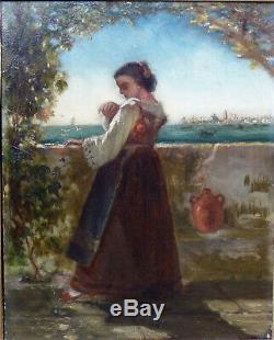 1520 A Beautiful Old Painting Oil On Panel Signed 43cm Lady Venice