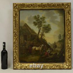 18/19th Century Old Oil Painting Cavalier In Front Of A Barn 78x68