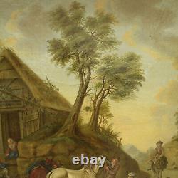 18/19th Century Old Oil Painting Cavalier In Front Of A Barn 78x68