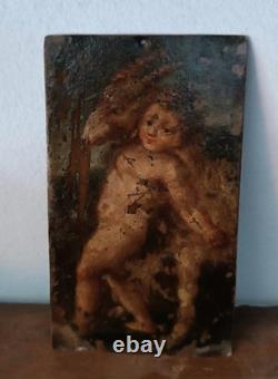 18th Century Antique Copper Painting, Eros with a Goat