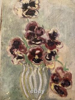1944 Expressionist Oil Painting on Canvas, Flower Bouquet, Old JK, 20th Century