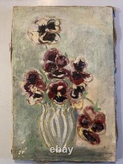 1944 Expressionist Oil Painting on Canvas, Flower Bouquet, Old JK, 20th Century