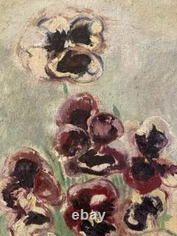 1944 Expressionist Oil Painting on Canvas, Flower Bouquet, Old JK, 20th Century