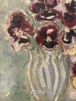 1944 Expressionist Oil Painting on Canvas, Flower Bouquet, Old JK, 20th Century