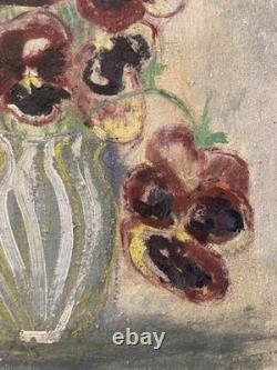 1944 Expressionist Oil Painting on Canvas, Flower Bouquet, Old JK, 20th Century