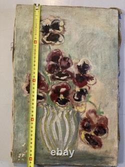 1944 Expressionist Oil Painting on Canvas, Flower Bouquet, Old JK, 20th Century