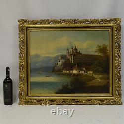 19th Century Ancient Oil Painting Landscape With Monastery 86x73 CM