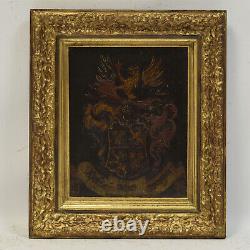 19th Century Ancient Oil Painting With Coat Of Arms 38x32 CM