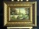 19th-century Barbizon School Oil Painting, Woodland, Bridge, Antique Gilded Wood Frame
