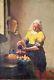 19th Century Oil On Canvas The Milkmaid After Johannes Vermeer Former Copyist Work