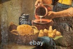 19th Century Oil on Canvas The Milkmaid after Johannes Vermeer Old Copyist Work