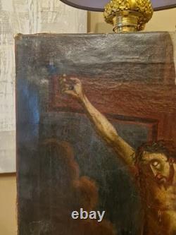 19th Century Old Painting, Oil on Canvas Christ, Religion