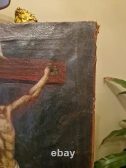 19th Century Old Painting, Oil on Canvas Christ, Religion