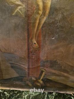 19th Century Old Painting, Oil on Canvas Christ, Religion