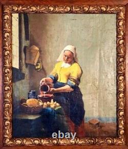 19th Oil On Canvas The Dairy After Johannes Vermeer Former Copist Work