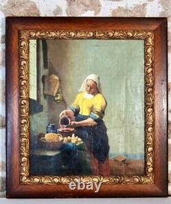 19th Oil On Canvas The Dairy After Johannes Vermeer Former Copist Work