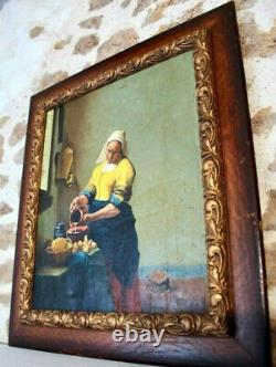 19th Oil On Canvas The Dairy After Johannes Vermeer Former Copist Work