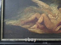 19th SPLENDID ANCIENT NUDE PAINTING, OIL ON PANEL, FRAME