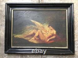 19th SPLENDID ANCIENT NUDE PAINTING, OIL ON PANEL, FRAME