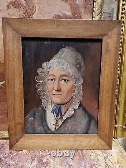 19th century, old portrait of a woman, unsigned oil on panel