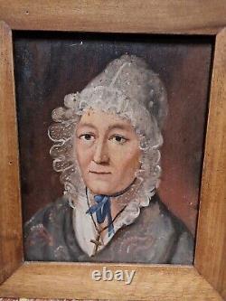 19th century, old portrait of a woman, unsigned oil on panel