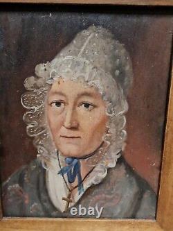 19th century, old portrait of a woman, unsigned oil on panel