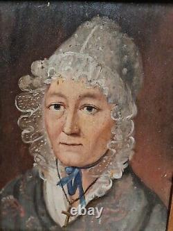 19th century, old portrait of a woman, unsigned oil on panel