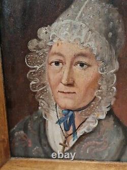 19th century, old portrait of a woman, unsigned oil on panel