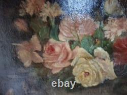 1 Oil on Canvas Signed Roses Oeuillet' Antique