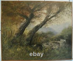 2960 Barbizon School Oil On Canvas Forest, Signed Henry, Old Canvas