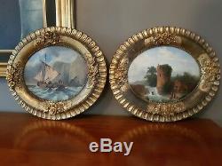 2 Ancient Paintings 1850 Oil On Panels Oval Ecole Francaise XIX ° Signs