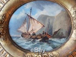 2 Ancient Paintings 1850 Oil On Panels Oval Ecole Francaise XIX ° Signs