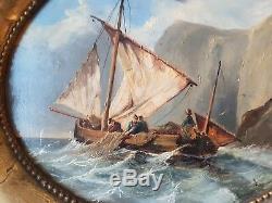 2 Ancient Paintings 1850 Oil On Panels Oval Ecole Francaise XIX ° Signs