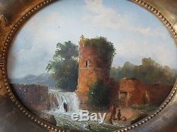 2 Ancient Paintings 1850 Oil On Panels Oval Ecole Francaise XIX ° Signs