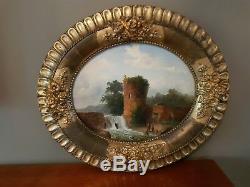 2 Ancient Paintings 1850 Oil On Panels Oval Ecole Francaise XIX ° Signs