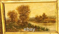 2 Ancient Paintings Signed. Landscape Oil Painting on Wood Panel Style 19th Century