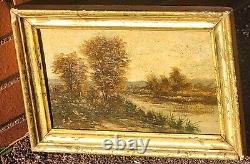 2 Ancient Paintings Signed. Landscape Oil Painting on Wood Panel Style 19th Century