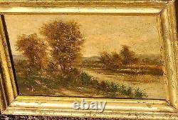 2 Ancient Paintings Signed. Landscape Oil Painting on Wood Panel Style 19th Century