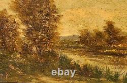 2 Ancient Paintings Signed. Landscape Oil Painting on Wood Panel Style 19th Century
