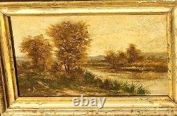 2 Ancient Paintings Signed. Landscape Oil Painting on Wood Panel Style 19th Century