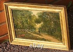 2 Ancient Paintings Signed. Landscape Oil Painting on Wood Panel Style 19th Century