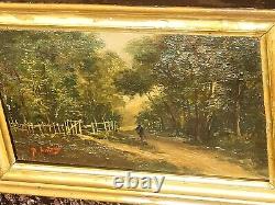 2 Ancient Paintings Signed. Landscape Oil Painting on Wood Panel Style 19th Century
