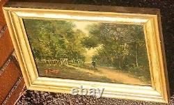 2 Ancient Paintings Signed. Landscape Oil Painting on Wood Panel Style 19th Century