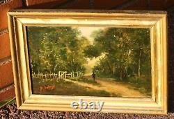 2 Ancient Paintings Signed. Landscape Oil Painting on Wood Panel Style 19th Century