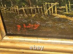 2 Ancient Paintings Signed. Landscape Oil Painting on Wood Panel Style 19th Century