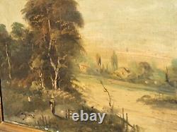 2 Ancient signed paintings: Riverside Landscape Oil Painting on Canvas A Res