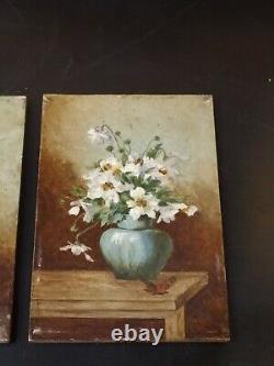 3 Miniature Paintings, Oil on Antique 19th Century Wood Panel