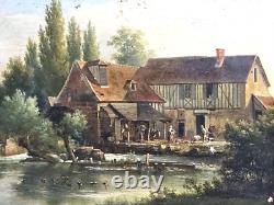 ANCIENT PAINTING MILL of GASNY EPTE OIL on CANVAS FRENCH SCHOOL circa 1830