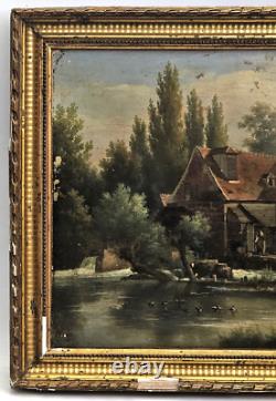 ANCIENT PAINTING MILL of GASNY EPTE OIL on CANVAS FRENCH SCHOOL circa 1830
