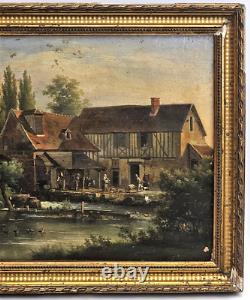 ANCIENT PAINTING MILL of GASNY EPTE OIL on CANVAS FRENCH SCHOOL circa 1830
